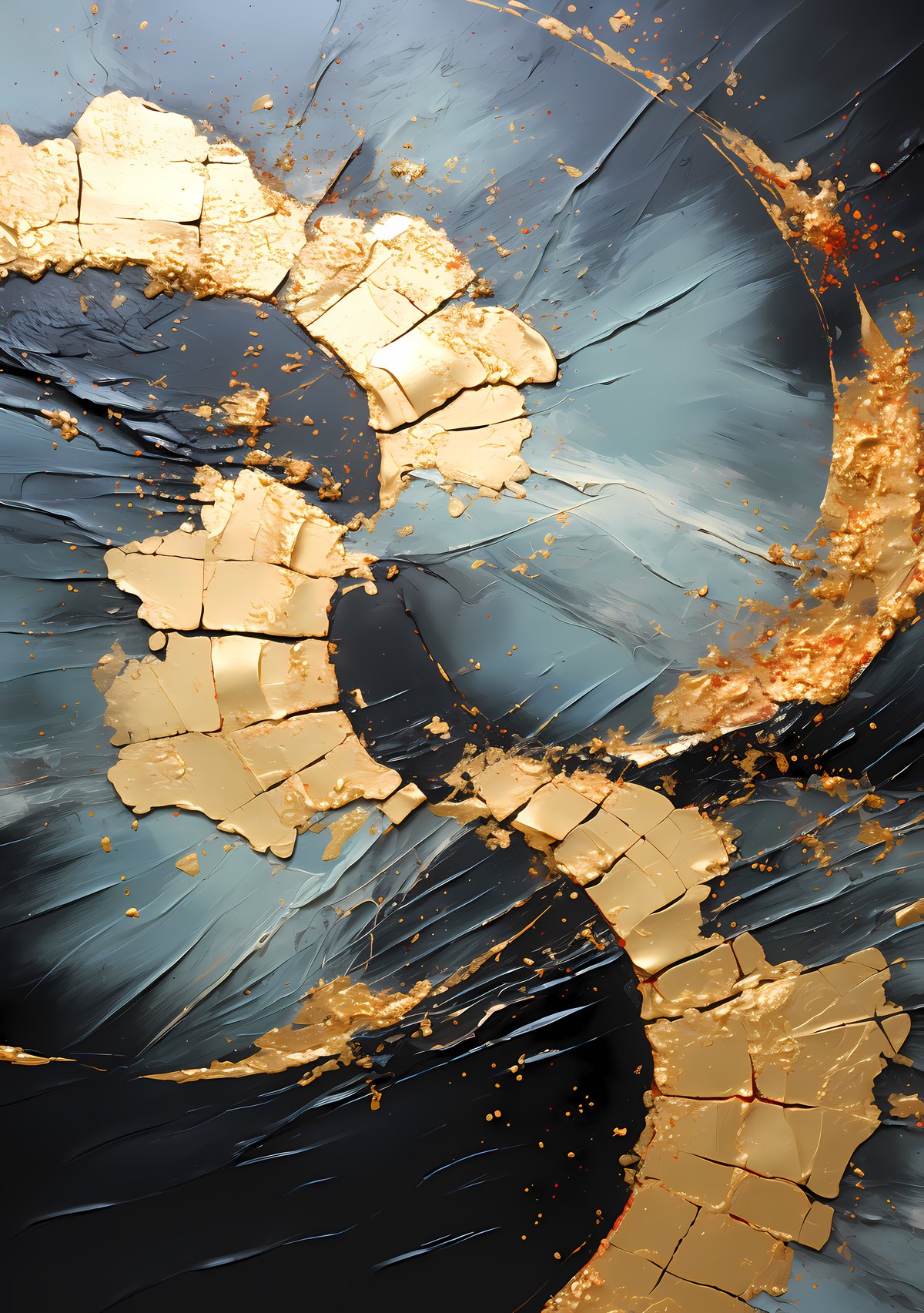 Ripped Apart — Two forces pull at the canvas itself — yet where they tear, gold pours in, binding what cannot be broken.