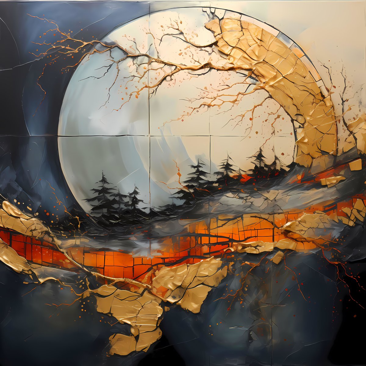 The Trees Below — Seen from above, the forest becomes abstract — a sea of crowns and shadows, gold threading between every gap.