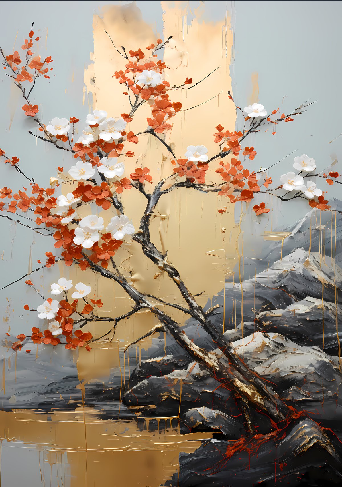 Two Entwined — Two forms find each other across the void, their meeting point blazing gold — union made more precious by the distance crossed.